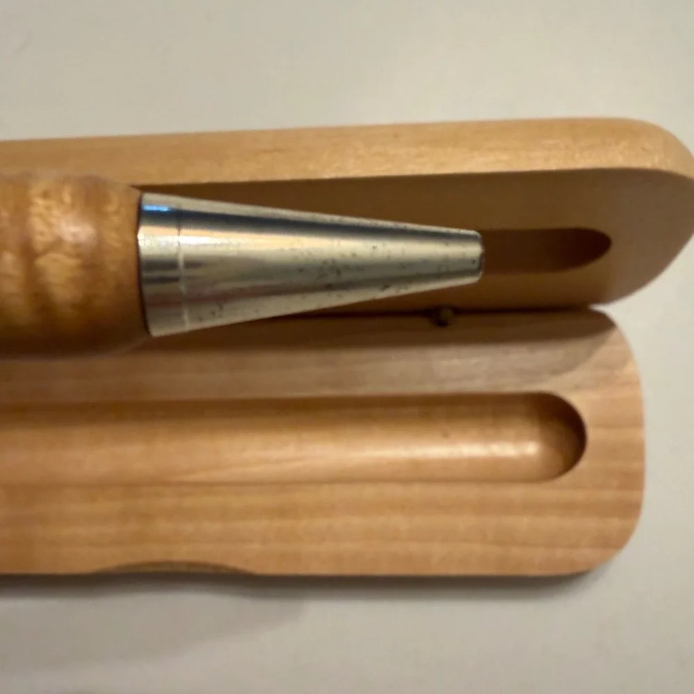 Handmade Two Tone Exotic Wood Ballpoint Pen with Solid Wood Hinged Gift Case